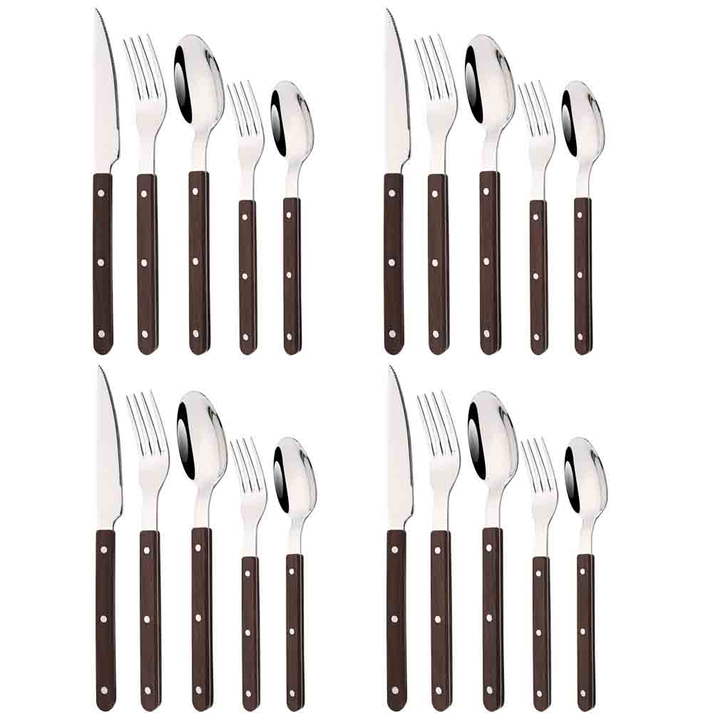 Bamboo Cutlery - 5/20Pcs Imitative Wood Silver Dinnerware Set