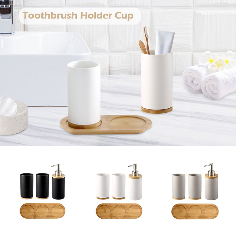 Bamboo Toothbrush - Ceramic Bathroom Set Fine CeramicCup Soap