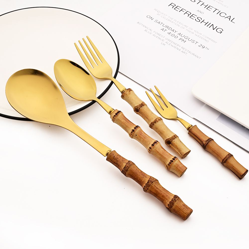 6Pcs Gold Natural Bamboo Handl - đánh giá và giá Bamboo Cutlery