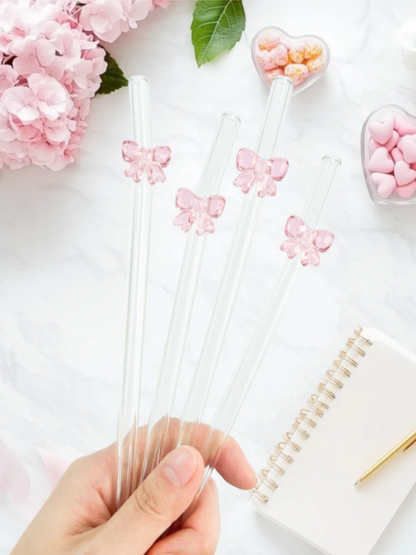 1/6PCS Cute Cartoon Pink Bowkn - đánh giá và giá Reusable Straw