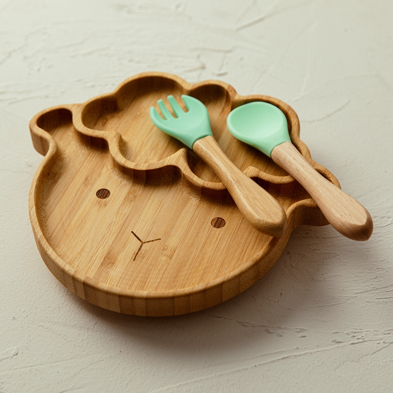 4 Bộ Đồ Ăn Trẻ Em Tấm Hút Bát  - đánh giá và giá Bamboo Cutlery