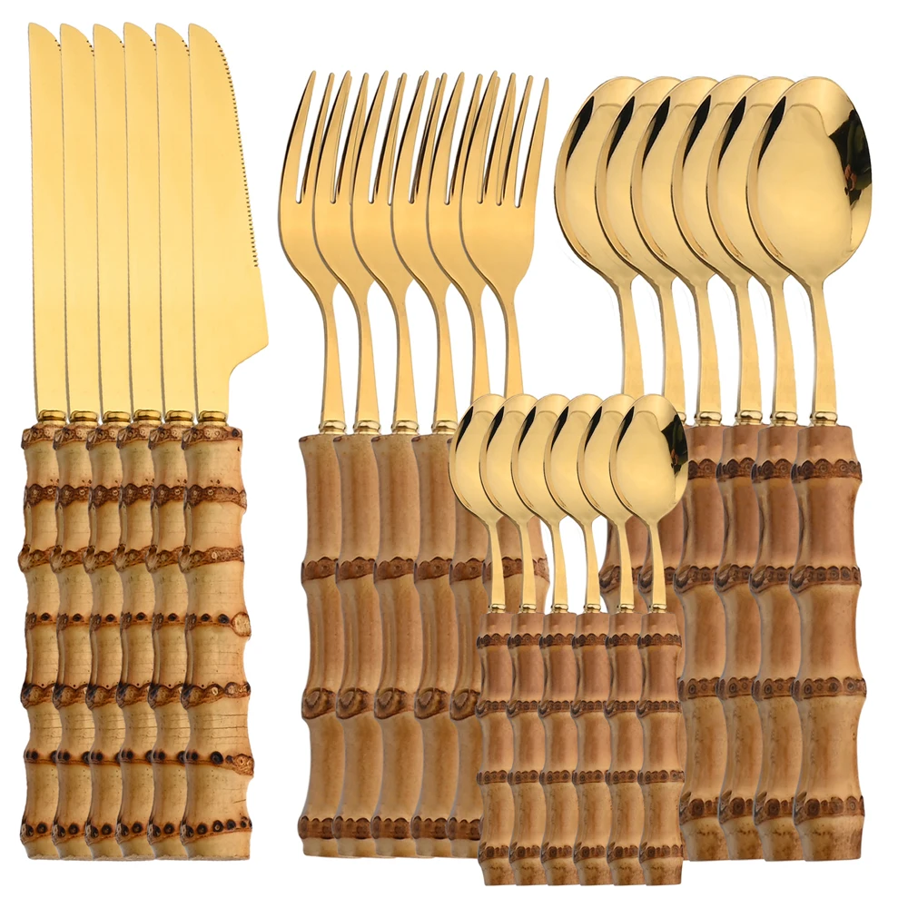 24Pcs Stainless Steel Flatware - đánh giá và giá Bamboo Cutlery