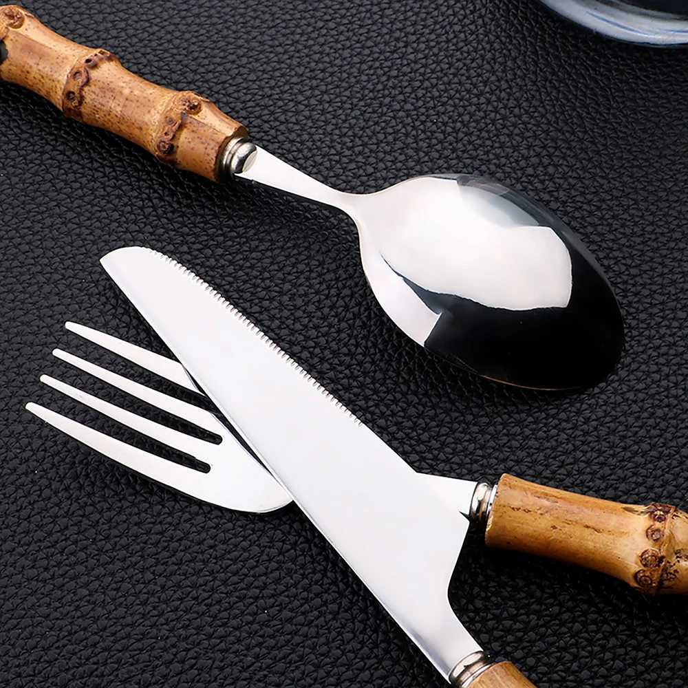 24Pcs Stainless Steel Flatware - đánh giá và giá Bamboo Cutlery