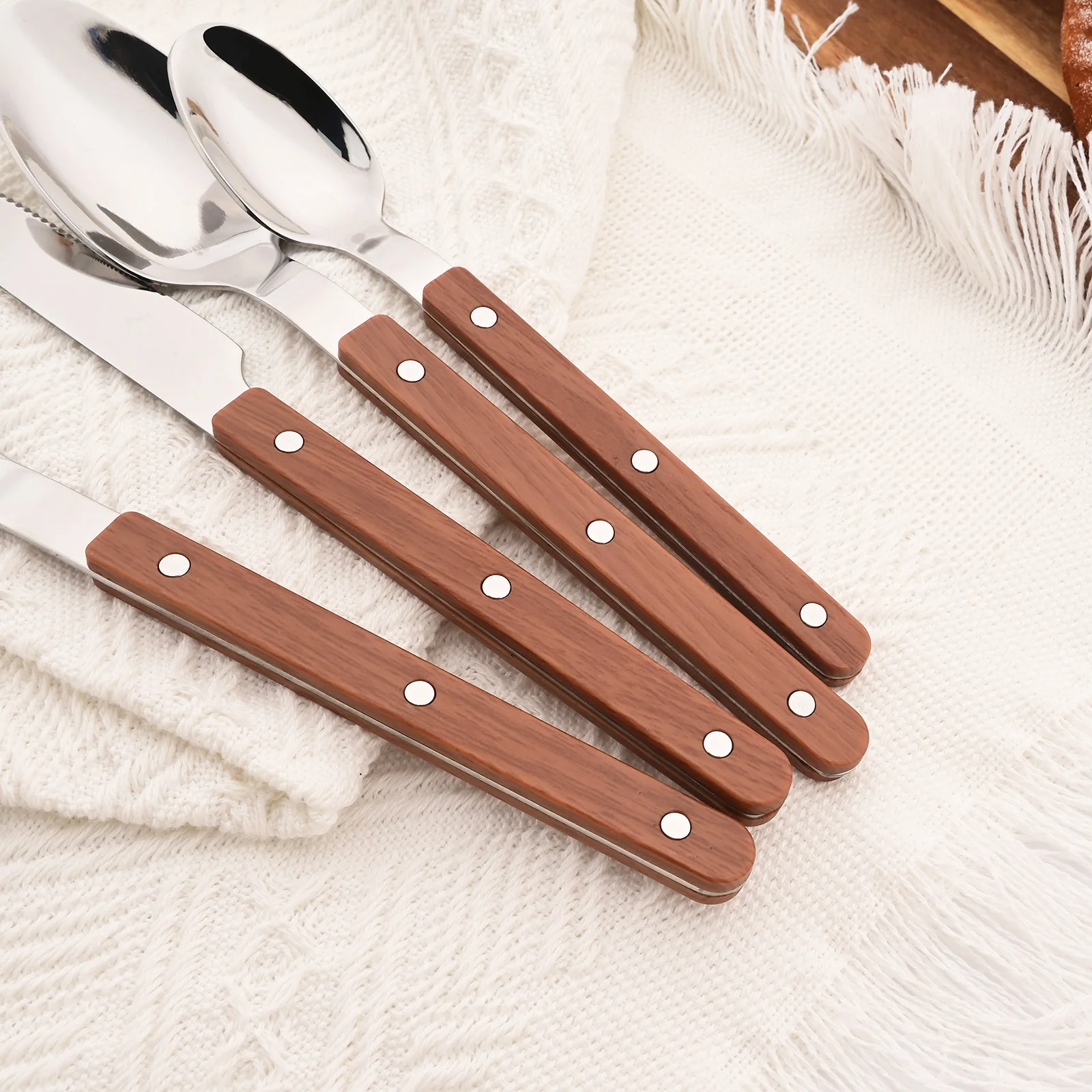 5/20Pcs Imitative Wood Silver  - đánh giá và giá Bamboo Cutlery